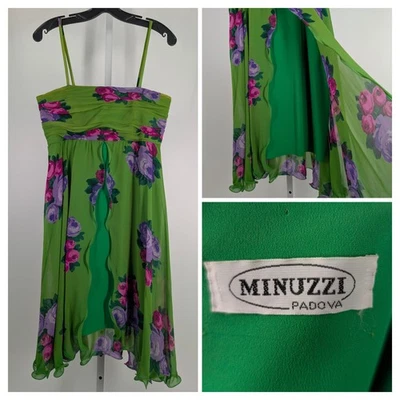 Vintage 80s 90s Minuzzi Padova  Halter Floral Silk Chiffon Couture Rome Italy 34 - Image 1 of 4