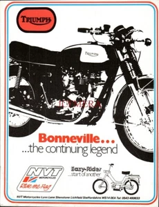 NVT TRIUMPH Bonneville Motor Cycle ADVERT Original Vintage 1976 Print Ad 690/39 - Picture 1 of 1