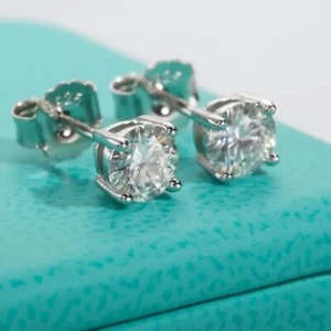 Certified 1.00ct t.w VVS1 Moissanite Stud Earrings 18K White Gold Sterling Silve - Picture 1 of 10