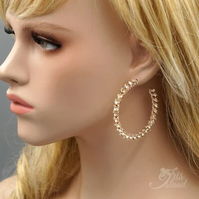 Women Love Heart Clear Crystal Rhinestone Hoop Cuff Dangle Earrings Rose Gold 65 - Image 1 of 4