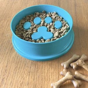 Dog bowl Slow Feeder Bowl for Pet Puppy Feed Anti Bloating Interactive Blue paw - Picture 1 of 5