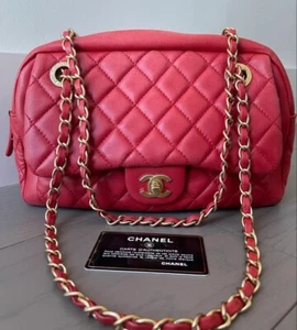 CHANEL Front Pocket Camera Bag in Red Quilted Lambskin Leather - $3750 RETAIL - Picture 1 of 22