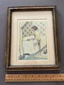 JESSIE WILCOX SMITH BATH TIME GIRL IN BAÑIL ENMARCADO LITOGRAFÍA IMPRESIÓN VINTAGE - Imagen 1 de 7