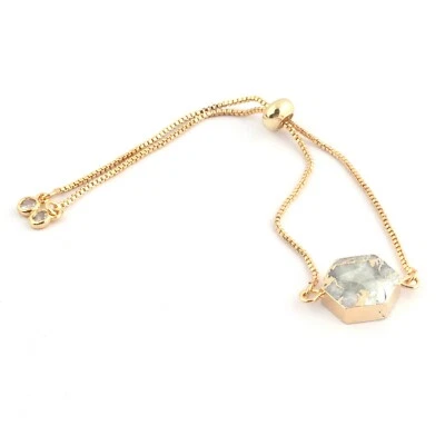 Hexagon Copper Howlite Turquoise CZ Quartz Gold Plated Adjustable Chain Bracelet - Image 1 of 3