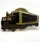 semi truck enameled hat pin lapel pin black & gold vintage Trucker