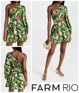 FARM Rio Minikleid Gr. S tropische Blätter One Shoulder gefüttert Rüschen Cutout sexy - Bild 1 von 11