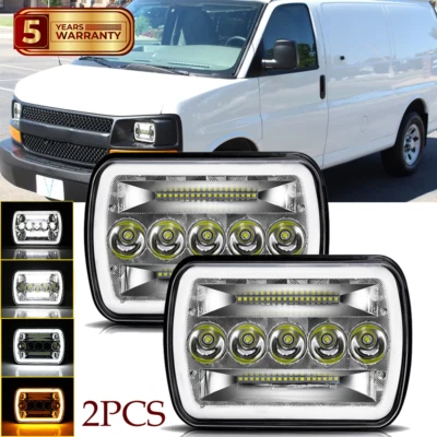 For Chevy Express Cargo Van 1500 2500 3500 Pair 7x6 5x7 LED Headlights Hi/Lo DRL Foto 1 de 4