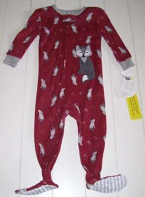 Boys Koala Kids Maroon 1 Pc LS Fox Non Skid Footed Sleeper Pajamas 12M 24M - Image 1 of 3