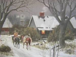 Jodie Boren Returning Hunter Log Cabin Signed Cowboy Art Print Horse - Picture 1 of 1