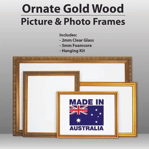 Wooden Ornate Gold, Classic gold photo frame A0, A1, A2, A3, A4, Perspex - Picture 1 of 14