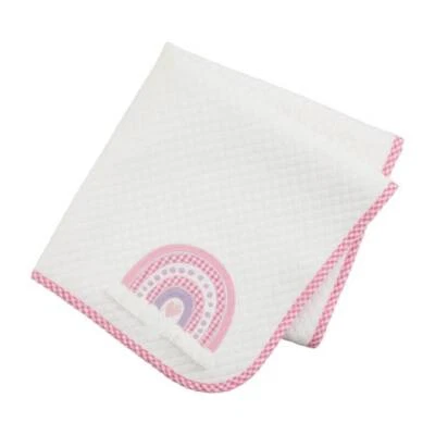 Mud Pie Quilted Rainbow Baby Blanket Pink 34" x 28" - Image 1 of 2
