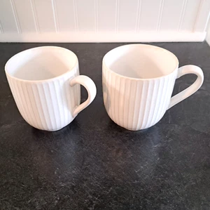 TWO West Elm Stoneware Textured Stripe White Mugs - Picture 1 of 8