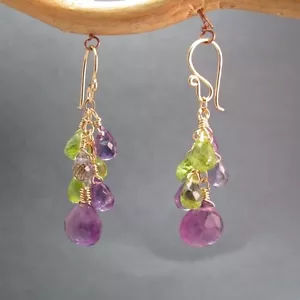 Maldives 198 ~Amethyst, Peridot Cluster Earrings with Metal Choice - Picture 1 of 2