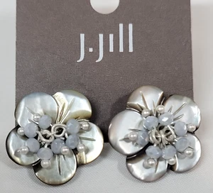 NWT $34 J. Jill Floral Earrings with Beads Silver/Gray - Picture 1 of 3