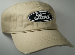 Hat Cap Licensed Ford Oval Distressed Tan HR 244  - Picture 1 of 2