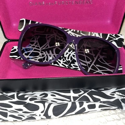 Women’s Diane von Fürstenberg Purple Sunglasses Teal Gold Tortoise with DVF Case - Image 1 of 4
