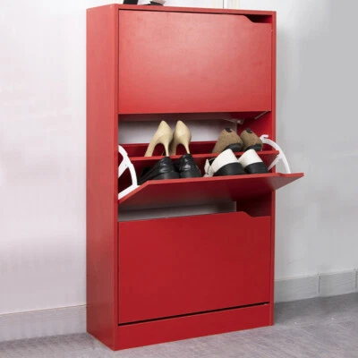 Scarpiera 3 Ante Ripiani Doppia Profondità Porta Scarpe Colore Rosso 63x24x115cm - Immagine 1 di 4
