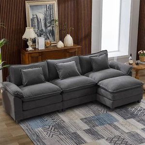 Sectional Sofa Comfy Deep Couch Sofa Set for Living Room with Pillows Ottoman - Picture 1 of 32