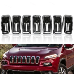 Chrome+Black Front Grille Inserts Mesh Trim Accessories fits Jeep Cherokee 14-18 - Picture 1 of 10
