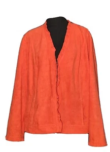 Chicos - Lightweight Orange Ruffle Trim Sueded Feel Jacket - Women's Size L (2) - Picture 1 of 3