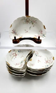 10 Haviland & Co. Limoge France rosa & blau geblümt Knochen Geschirr Goldakzent - Bild 1 von 6