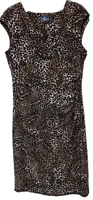 American Living Dress M Leopard Print Stretch Knit Draped Fully Lined Flattering - Image 1 of 4