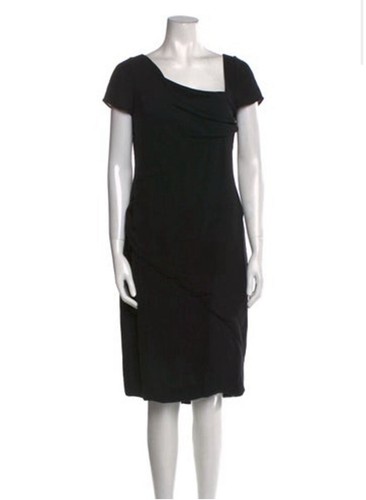 Autentico Abito Valentino nero massiccio manica corta asimmetrico lunghezza ginocchio 8 M