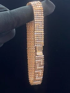 3.50 Cts Round Brilliant Genuine Diamonds Men's Wide Tennis Bracelet In 14K Gold - Picture 1 of 12