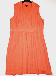Talbots Plus Size Linen Dress Size 22W Orange Crossover Bodice Summer Wear Sun - Picture 1 of 23