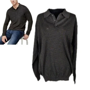 Maglione pullover Cellinni 100% lana merino uomo L colletto 3 bottoni antracite - Foto 1 di 6
