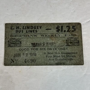 Vintage 1948 EH Lindsey Bus Line Shopman’s Pass Card Public Transportation PC12 - Picture 1 of 7