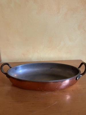 Prato vintage de cobre gratinado com alças de latão Tejo feito em Portugal 10” X 5” - Imagem 1 de 3