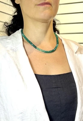 Luxus Jade Collier 45cm Kette 6,5mm facettierte Nephrit Perlen Halskette - Bild 1 von 4