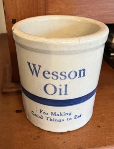 Kleines 5" Wesson Öl Steinzeug Werbung Schlägel Glas Topf Keramik - Bild 1 von 6