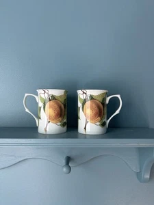 Pair Gracie bone china Tea coffee cups Peaches Dishwasher Microwave Safe - Picture 1 of 10