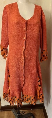 Vestido Camisa Halloween Naranja Negro/Blanco Lunares Flecos Talla M-L Elástico Botón Foto 1 de 4