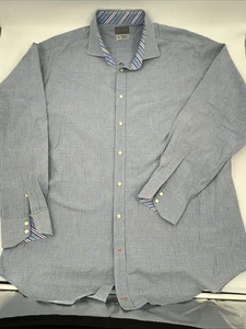 THOMAS DEAN LONG SLEEVE SHIRT BLUE WHITE GEOMETRIC CHECK CHECKERED MENS SIZE XXL - Picture 1 of 12