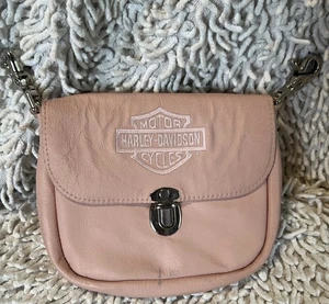 Harley Davidson Pink Leather Clip On Belt Bag Loop Clasp Bag GUC - Afbeelding 1 van 7