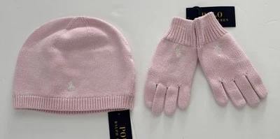 NUEVO CON ETIQUETAS, NIÑAS Polo Ralph Lauren Rosa Juego de 2. Gorro + Guantes. L/XL. EU 130/160 Foto 1 de 4