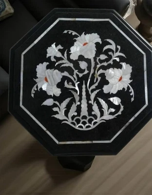 12 Inches Black Marble Coffee Table Top Mother of Pearl Indoor Table for Hotel - Image 1 of 4