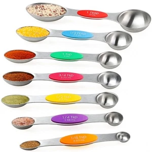 Magnetic Measuring Spoons Set Stainless Steel Double Sided Teaspoon Tablespoo... - Picture 1 of 7