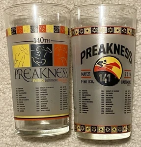 PREAKNESS STAKES Pimlico Set Of 2 Glass 140th 2015 and 141st Winners 12oz GLASS - Picture 1 of 2