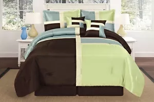 OctoRose Oversize Salbei/Blau/Braun/Beige Quadratisches Design Bettdecken Set - Bild 1 von 1