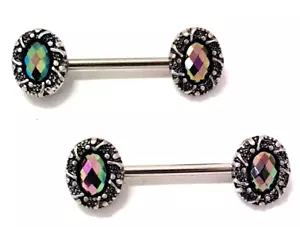 Nippel-PAAR-Vintage irisierende Edelsteine 14 Stärke 9/16" Stahl Langhanteln - Bild 1 von 4