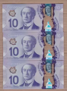 More details for three consecutive p107a canada 10 dollar banknotes in mint condition