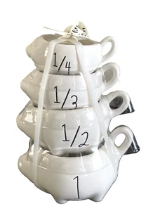 RAE DUNN 4 Ceramic Measuring Cups Whimsical Pig Shape Stackable W/ Handles NWT - Picture 1 of 6