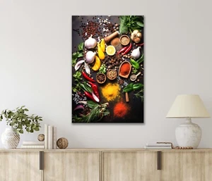 Arte de pared con impresión en lienzo o metal surtido de especias coloridas y hierbas frescas 40x60 cm - Imagen 1 de 4