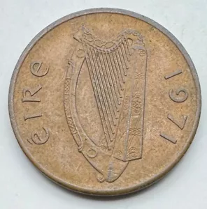 1971 Ireland Republic Penny - Bronze Irish Cent - Harp - Free Shipping - Picture 1 of 4