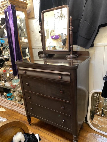 Old Antique Mahogany Dresser With Mirror Glass Top 4 drawer Tall boy Cover