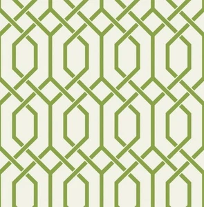 Wallpaper Green on Eggshell White Geometric Hexagonal Trellis 60 Sq Ft Bolt - Picture 1 of 4
